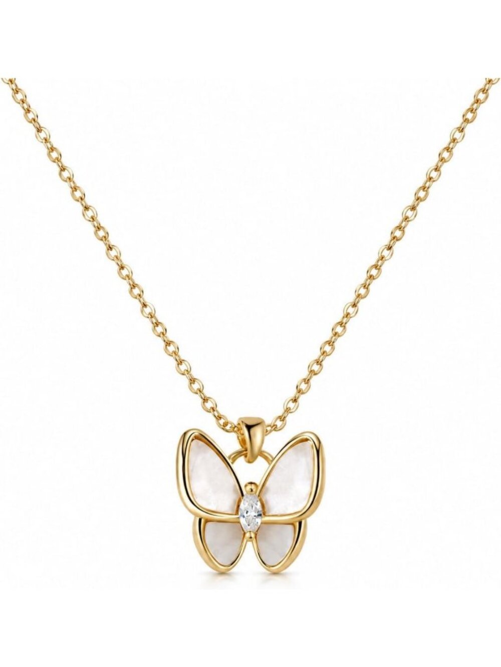Elegant Gold Butterfly Necklace for Women, 18K Plated, Mother of Pearl & Black